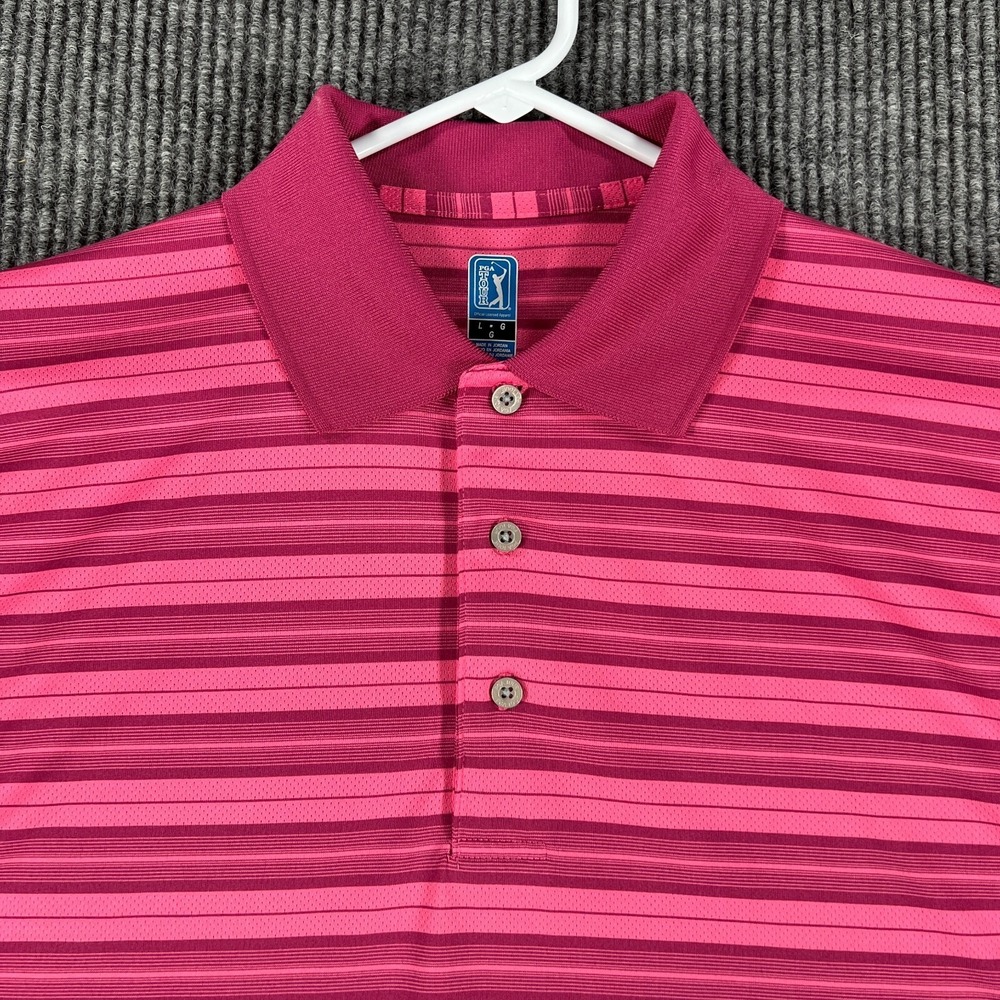 PGA Tour Polo Shirt Mens Large‎ Purple Striped Short Sleeve Golf Outdoor Casual
